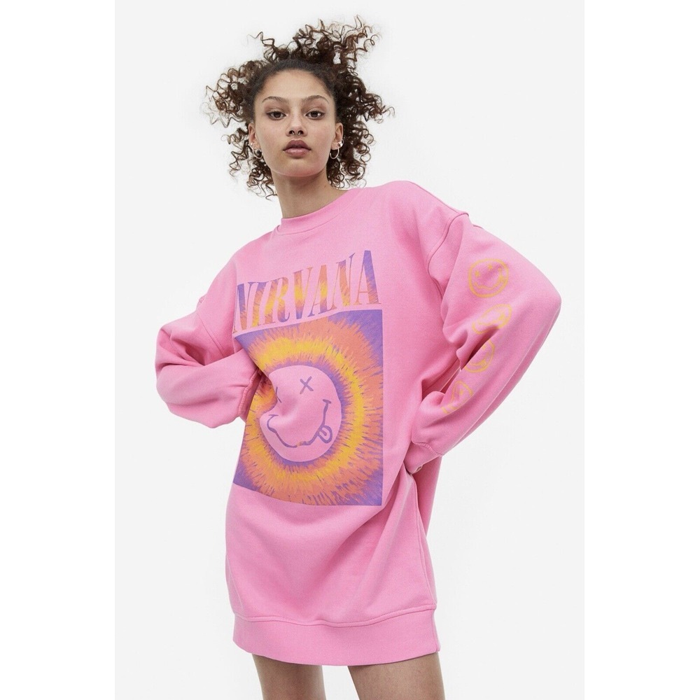 H&M Divided Pink Nirvana 2023‎ Sweatshirt Dress Oversized Size M 90s